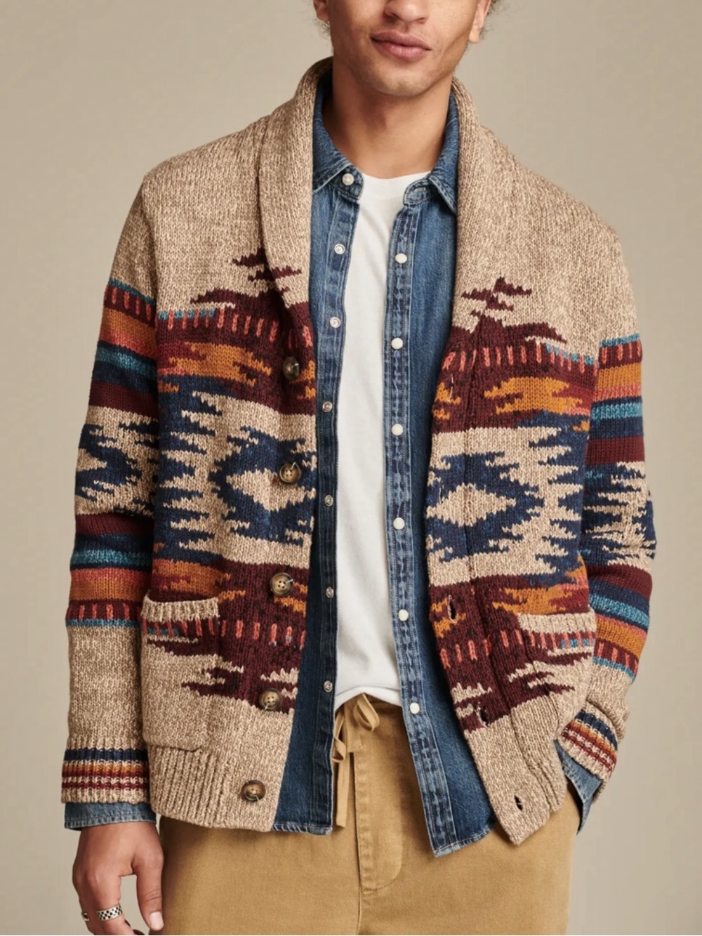 Lucky Brand Men's Shawl-Collar Aztec Cardigan Sweater